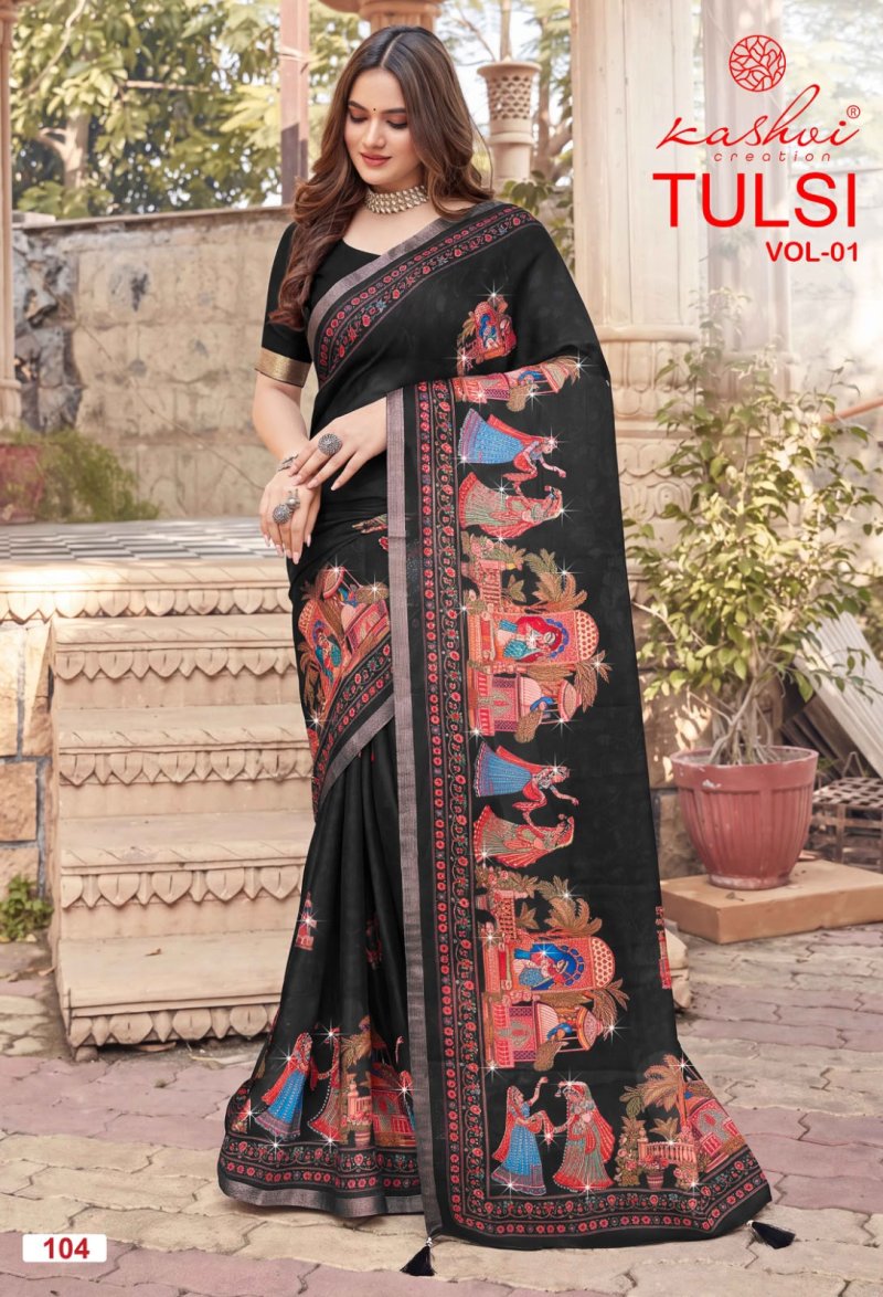 Tulsi Vol 1 By Kashvi Dull Moss Kesab Border Saree 